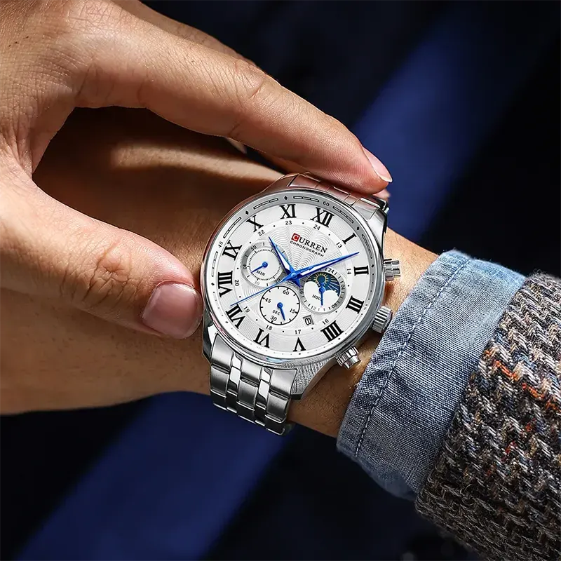 Curren Chronograph Quartz White Dial Men’s Watch- 8427